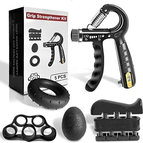 5-Pack Grip Trainer Kit: Finger/Hand Exercisers, Hand Gripper, Stress Ball & Forearm Ring for Muscle Build & Injury Recov