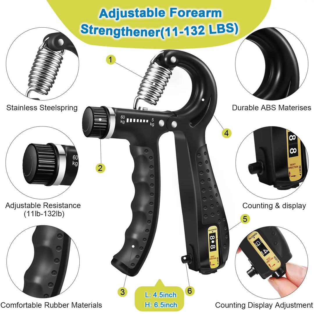 5-Pack Grip Trainer Kit: Finger/Hand Exercisers, Hand Gripper, Stress Ball & Forearm Ring for Muscle Build & Injury Recov