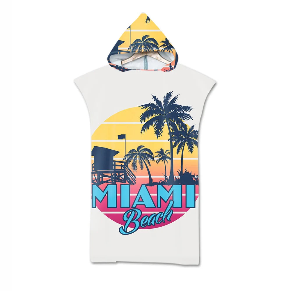 Printed Palm tree Microfiber Fabric Adult Bath Towels Beach Towel Changing Bathrobe Cloaks Hooded Swimming Gym Fitness Towels
