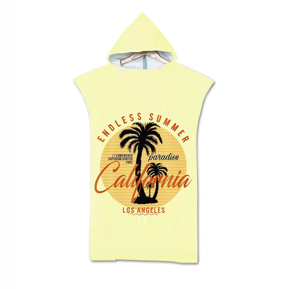 Printed Palm tree Microfiber Fabric Adult Bath Towels Beach Towel Changing Bathrobe Cloaks Hooded Swimming Gym Fitness Towels