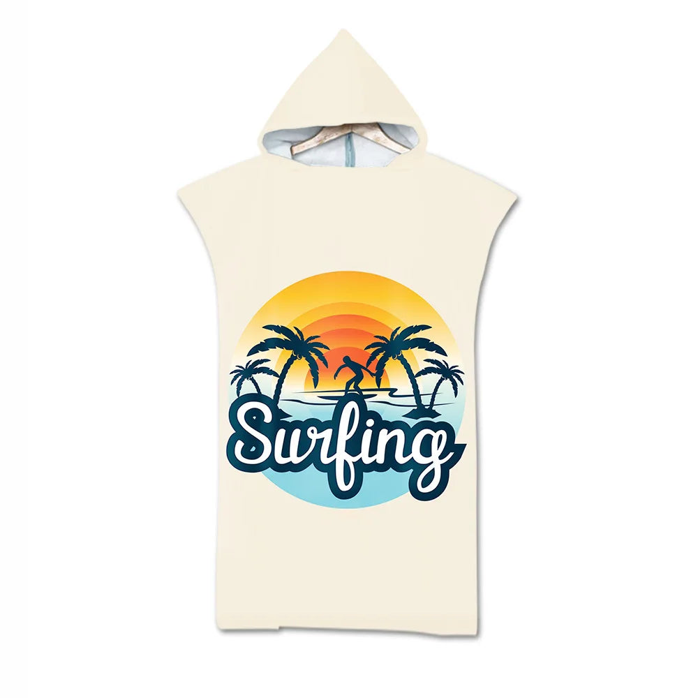 Printed Palm tree Microfiber Fabric Adult Bath Towels Beach Towel Changing Bathrobe Cloaks Hooded Swimming Gym Fitness Towels