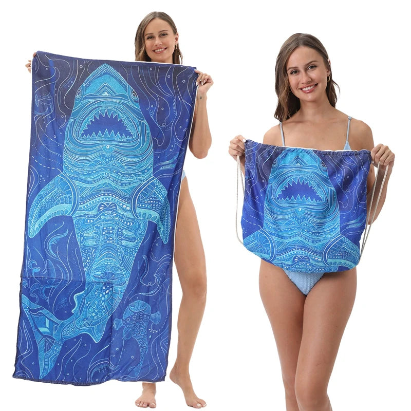 Large Microfiber Lightweight Beach Towel Portable Storage Backpack Sports and Fitness Printed Towel Bath Toweldropshipping drops