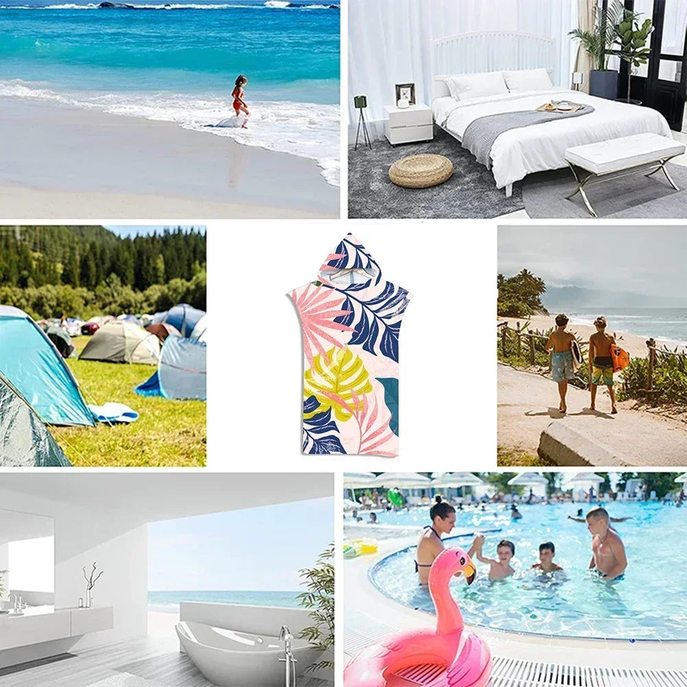Microfiber Fabric Printed Hooded Beach Towel For Adults Quick Dry Swimming Pool Poncho Bath Towel With Cloak Bathrobe Fitness