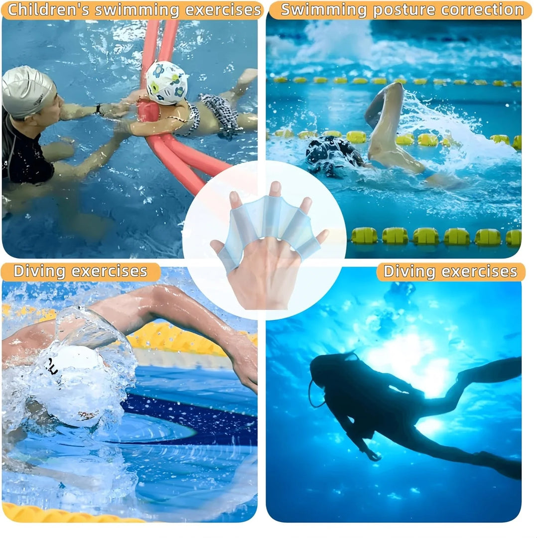 1 Pair Silicone Swimming Gloves Swim Fins Hand Webbed Palm Finger Frog Type Webbed Aquatic Training Water Resistance Fitness