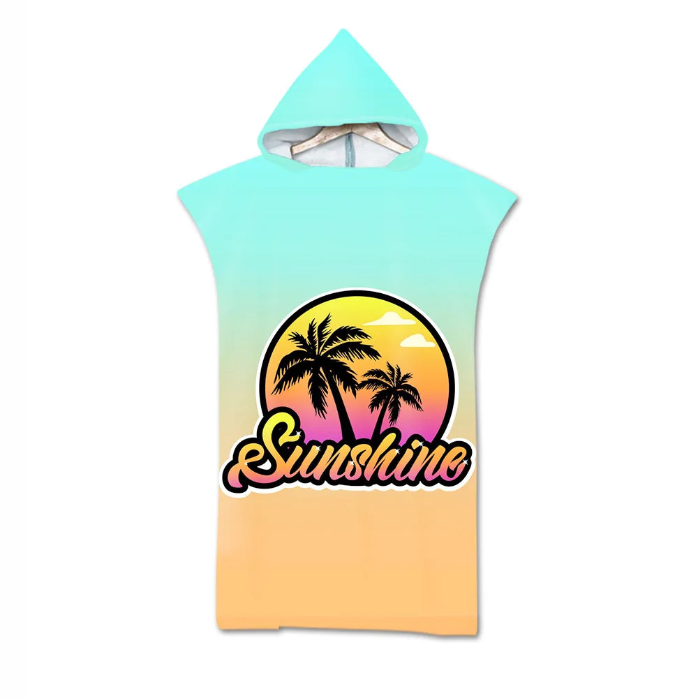 Printed Palm tree Microfiber Fabric Adult Bath Towels Beach Towel Changing Bathrobe Cloaks Hooded Swimming Gym Fitness Towels