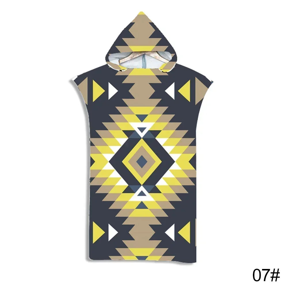 Microfiber Fabric Printed Hooded Beach Towel For Adults Quick Dry Swimming Pool Poncho Bath Towel With Cloak Bathrobe Fitness
