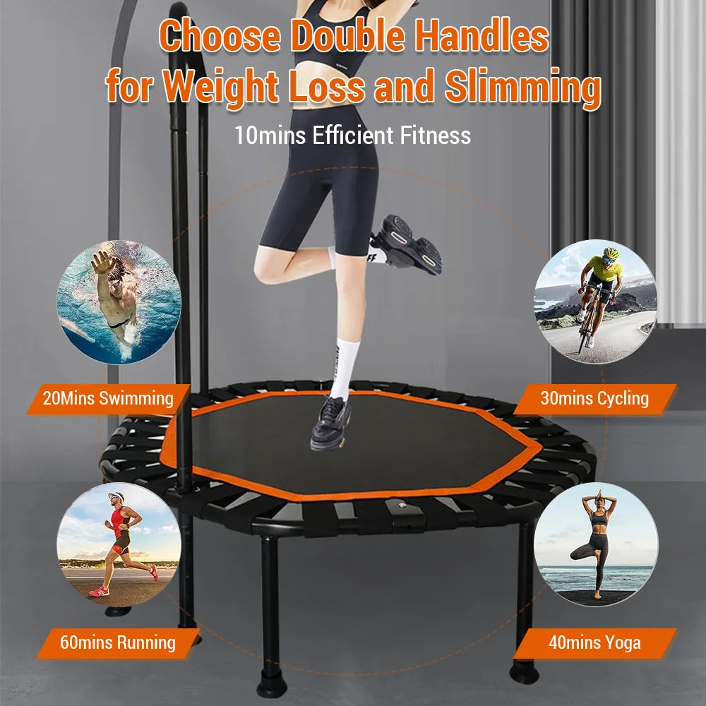 Mini Trampoline Adults Fitness Foldable 42-In Octagonal Silent Safe and Stable Slingshots for Adults Heavy Duty Double Handles