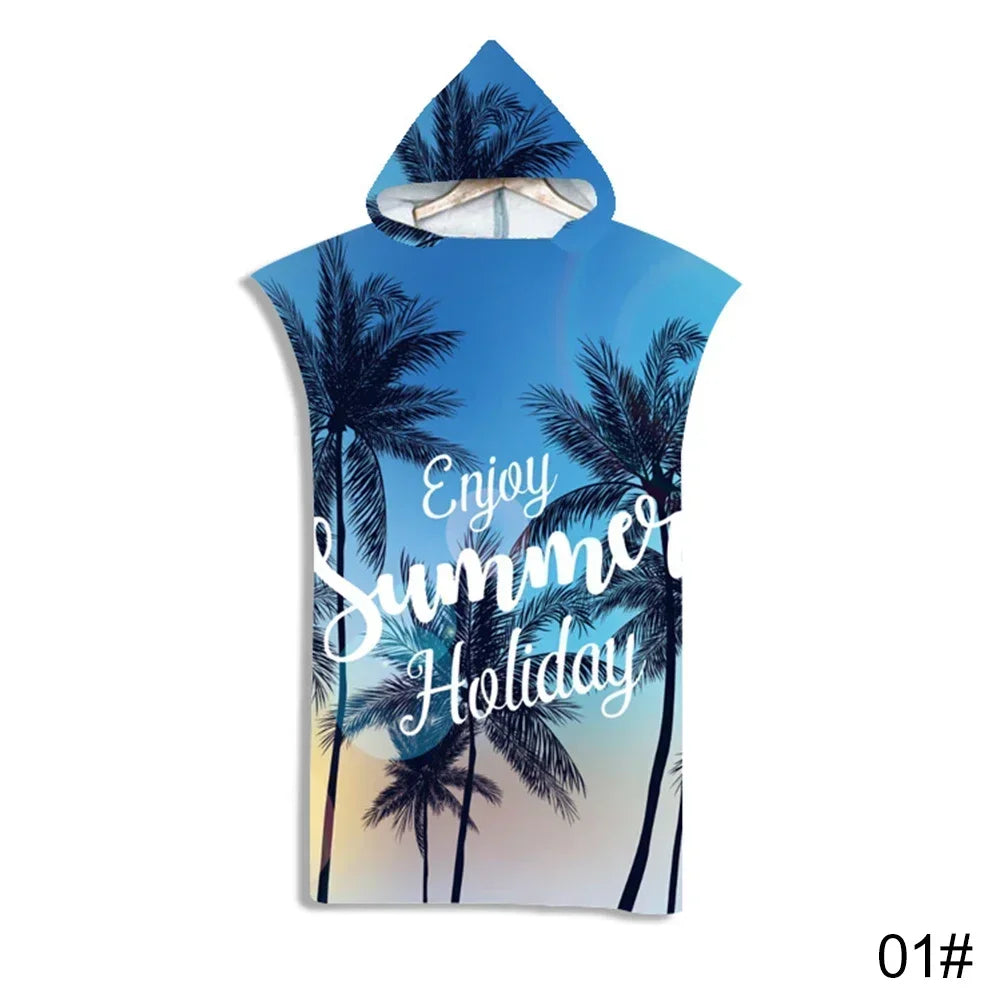 Microfiber Fabric Printed Hooded Beach Towel For Adults Quick Dry Swimming Pool Poncho Bath Towel With Cloak Bathrobe Fitness