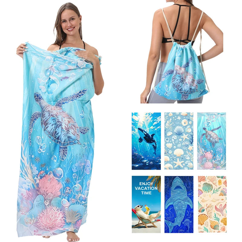 Large Microfiber Lightweight Beach Towel Portable Storage Backpack Sports and Fitness Printed Towel Bath Toweldropshipping drops