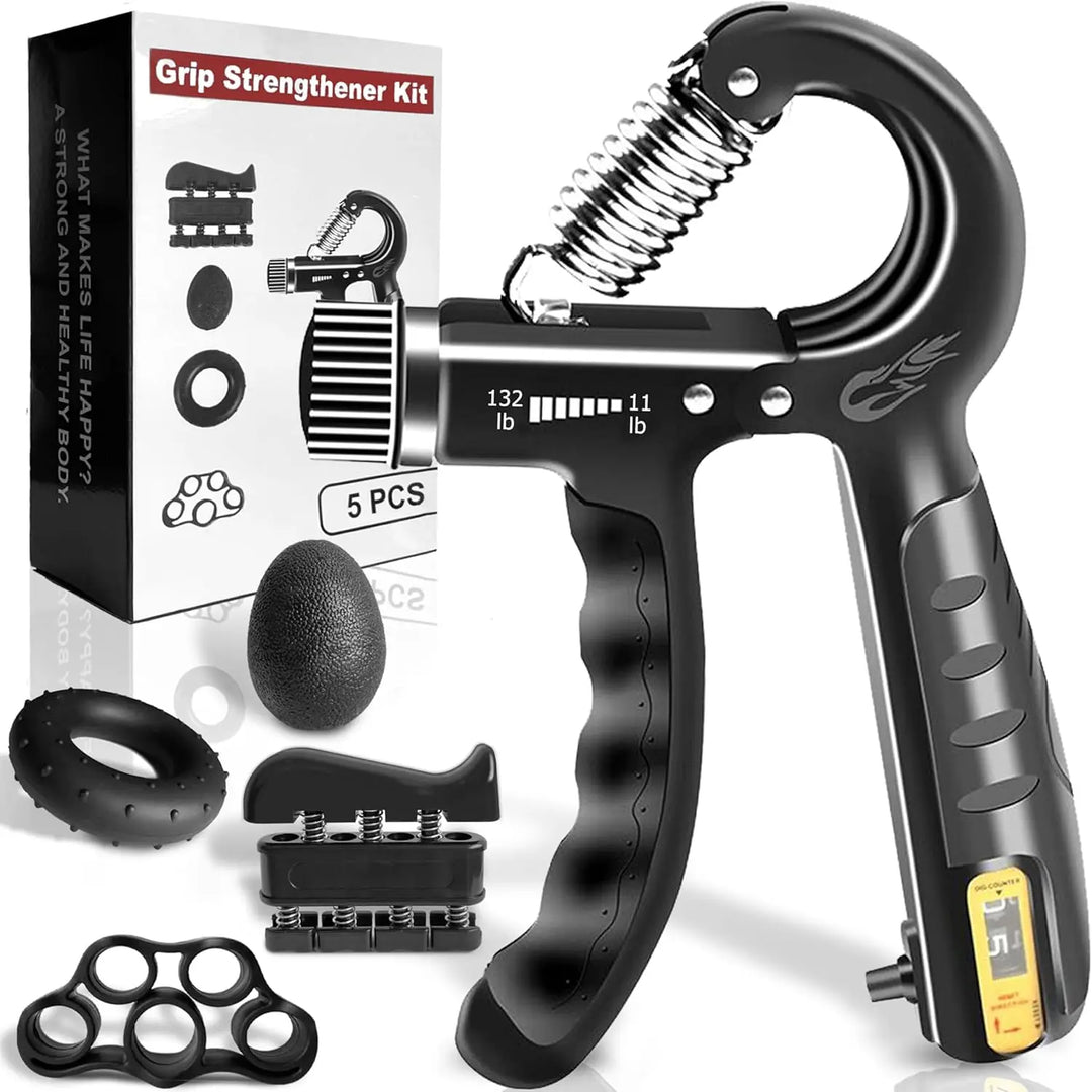 5-Pack Grip Trainer Kit: Finger/Hand Exercisers, Hand Gripper, Stress Ball & Forearm Ring for Muscle Build & Injury Recov