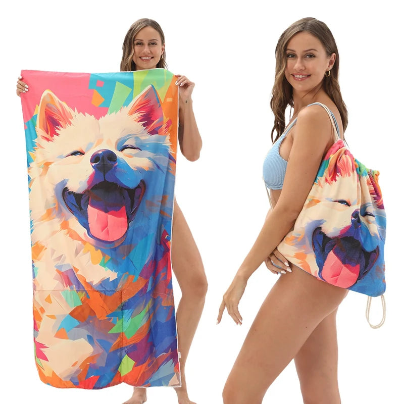 Large Microfiber Lightweight Beach Towel Portable Storage Backpack Sports and Fitness Printed Towel Bath Toweldropshipping drops