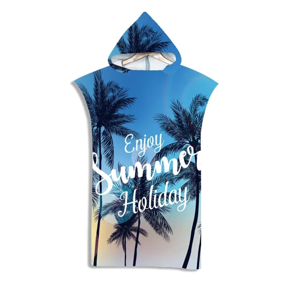Microfiber Fabric Printed Hooded Beach Towel For Adults Quick Dry Swimming Pool Poncho Bath Towel With Cloak Bathrobe Fitness