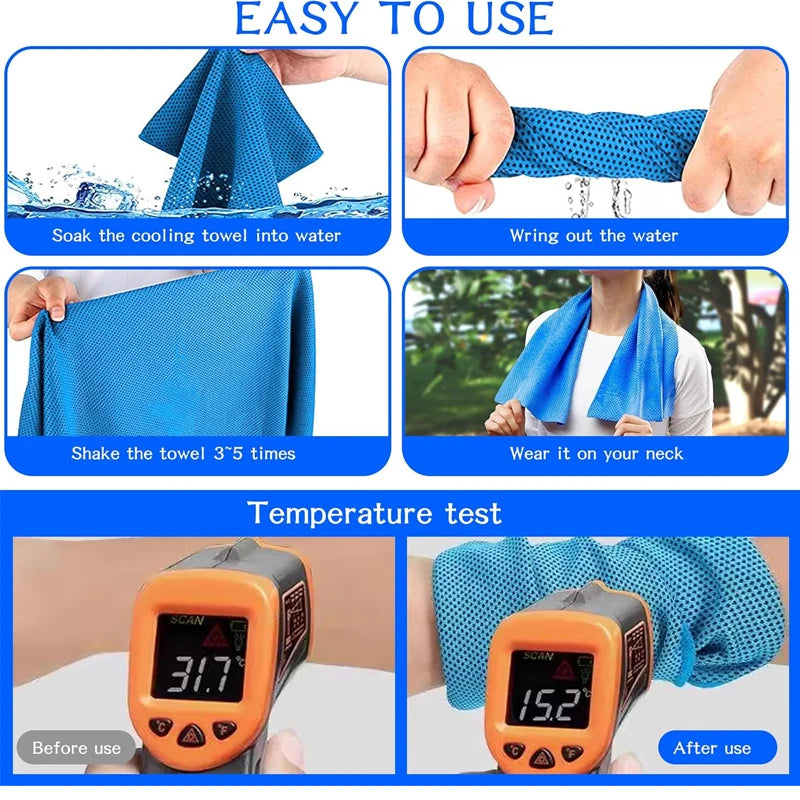 Cooling Towel Instant Relief Microfiber Cool Towels Chilling Neck Wrap Ice Cold Rags for Sports Fitness Camping Cycling Hiking