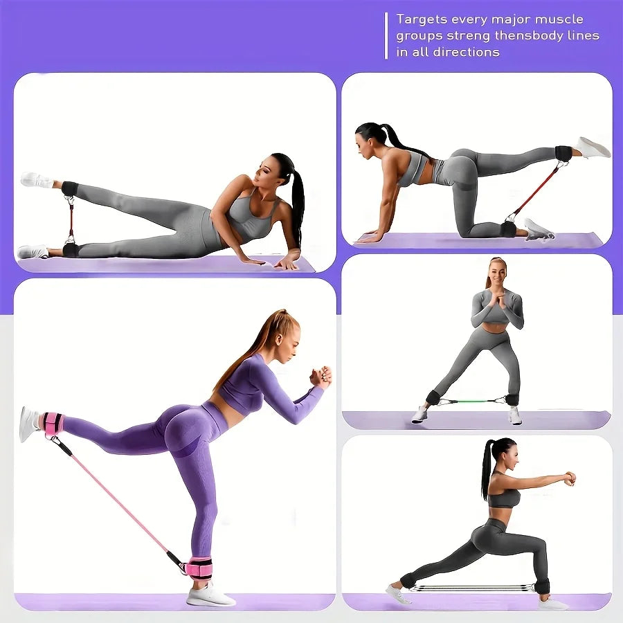 5Pcs Ankle Resistance Bands,Ankle Resistance Bands with Ankle Straps,Fitness Tension Rope,For Leg&Hip Training,Muscle Building,Yoga,Pilates Training