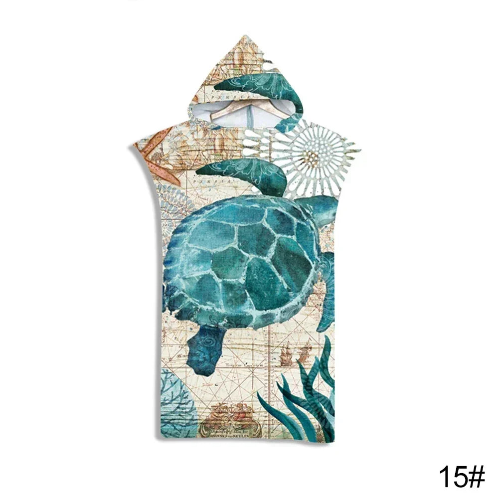 Microfiber Fabric Printed Hooded Beach Towel For Adults Quick Dry Swimming Pool Poncho Bath Towel With Cloak Bathrobe Fitness