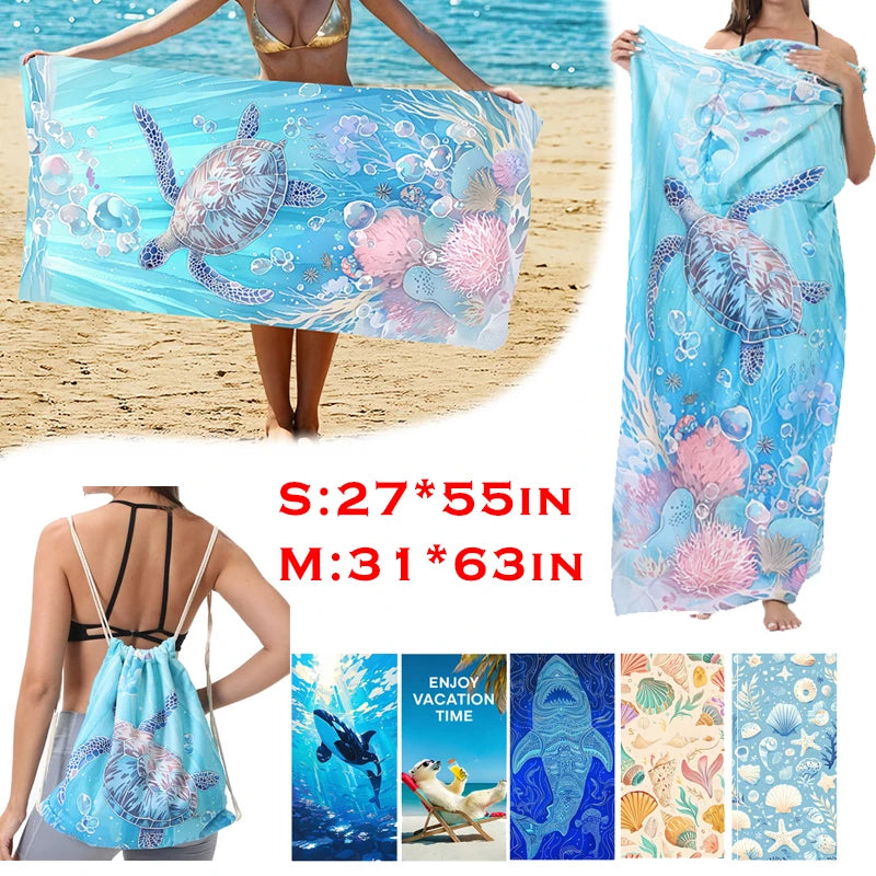 Large Microfiber Lightweight Beach Towel Portable Storage Backpack Sports and Fitness Printed Towel Bath Toweldropshipping drops