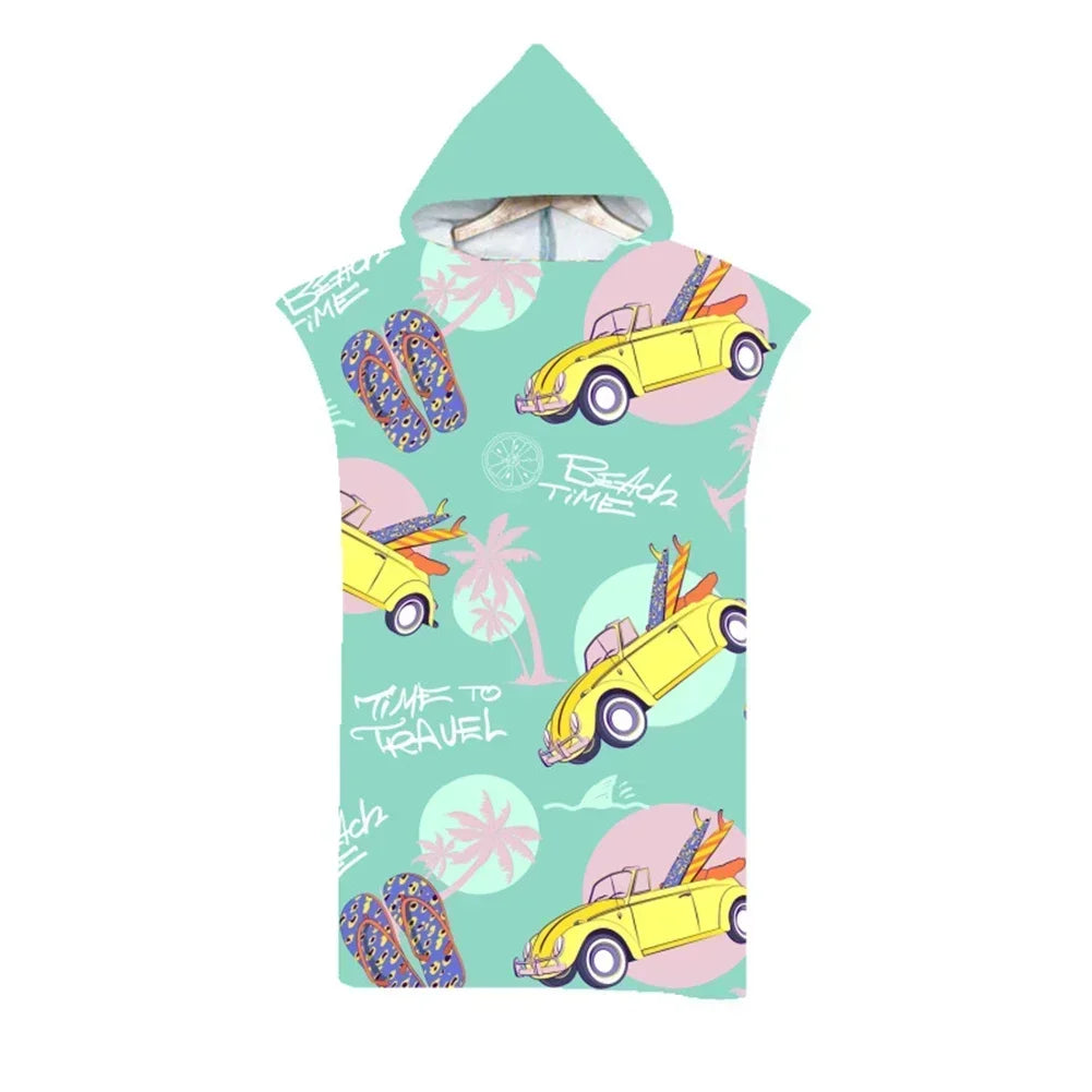 Microfiber Fabric Printed Hooded Beach Towel For Adults Quick Dry Swimming Pool Poncho Bath Towel With Cloak Bathrobe Fitness
