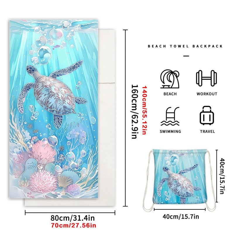 Large Microfiber Lightweight Beach Towel Portable Storage Backpack Sports and Fitness Printed Towel Bath Toweldropshipping drops