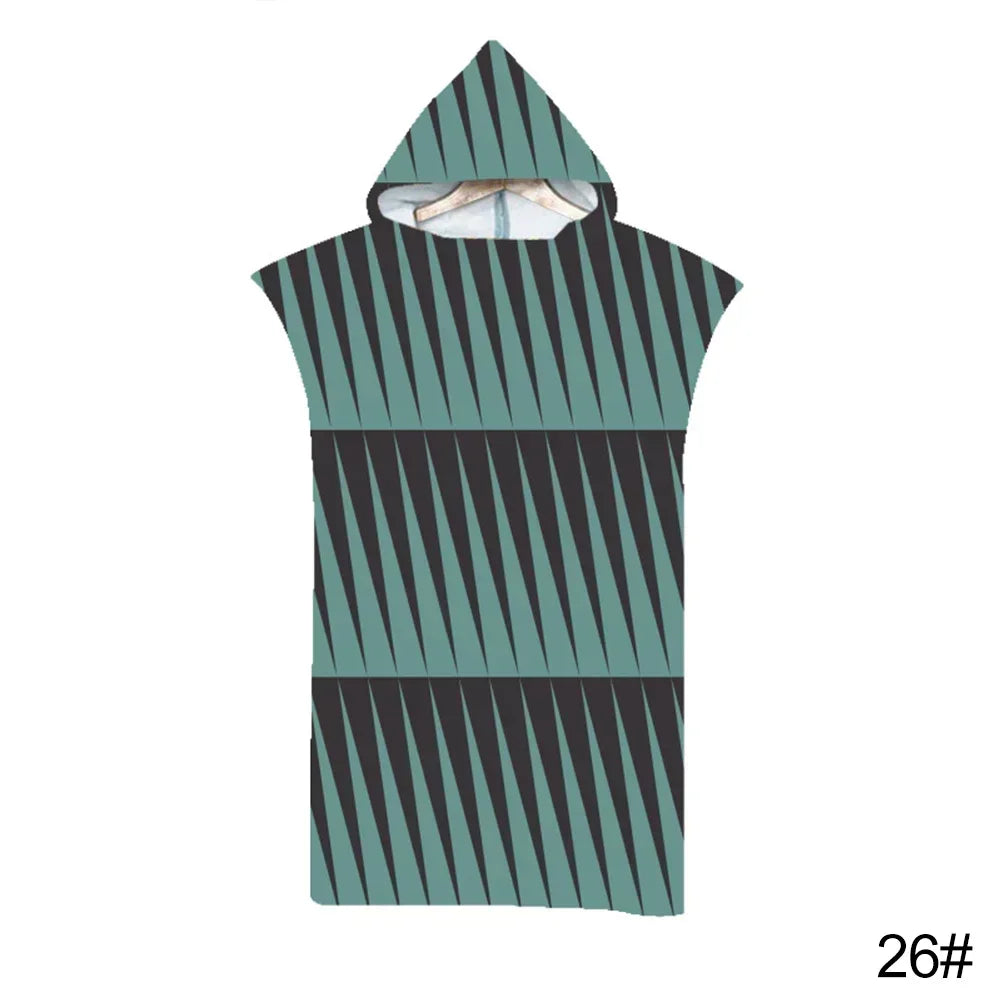 Microfiber Fabric Printed Hooded Beach Towel For Adults Quick Dry Swimming Pool Poncho Bath Towel With Cloak Bathrobe Fitness