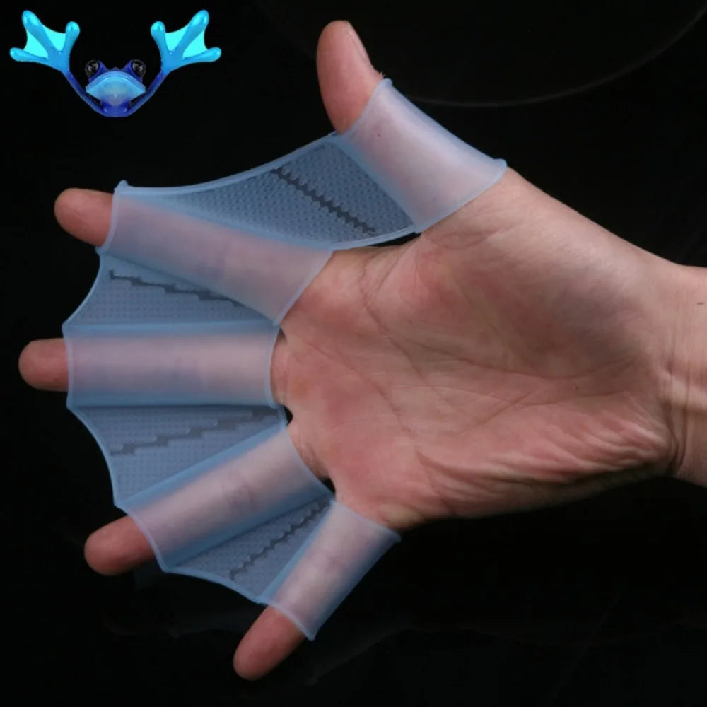 1 Pair Silicone Swimming Gloves Swim Fins Hand Webbed Palm Finger Frog Type Webbed Aquatic Training Water Resistance Fitness
