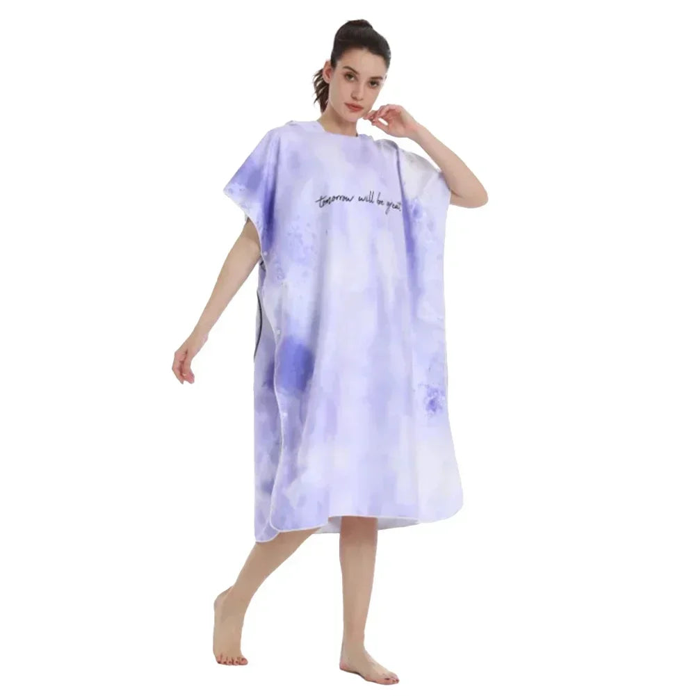 Microfiber Fabric Printed Hooded Beach Towel For Adults Quick Dry Swimming Pool Poncho Bath Towel With Cloak Bathrobe Fitness
