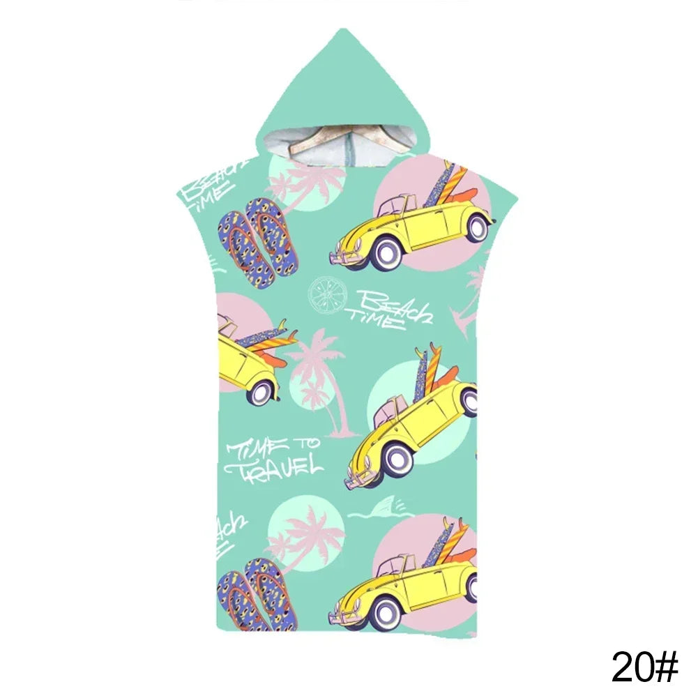 Microfiber Fabric Printed Hooded Beach Towel For Adults Quick Dry Swimming Pool Poncho Bath Towel With Cloak Bathrobe Fitness
