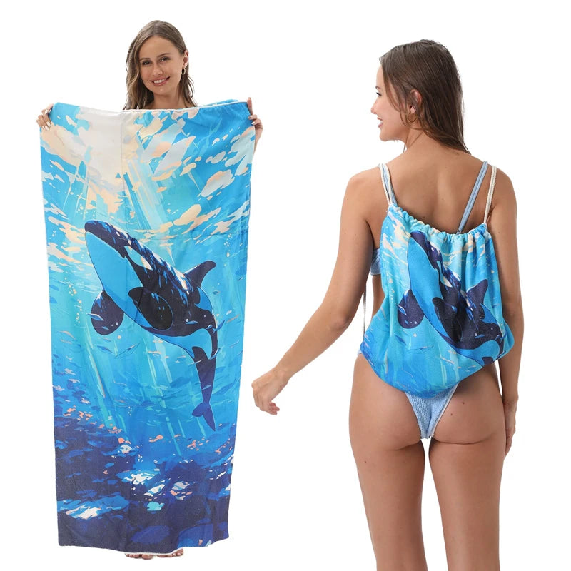 Large Microfiber Lightweight Beach Towel Portable Storage Backpack Sports and Fitness Printed Towel Bath Toweldropshipping drops