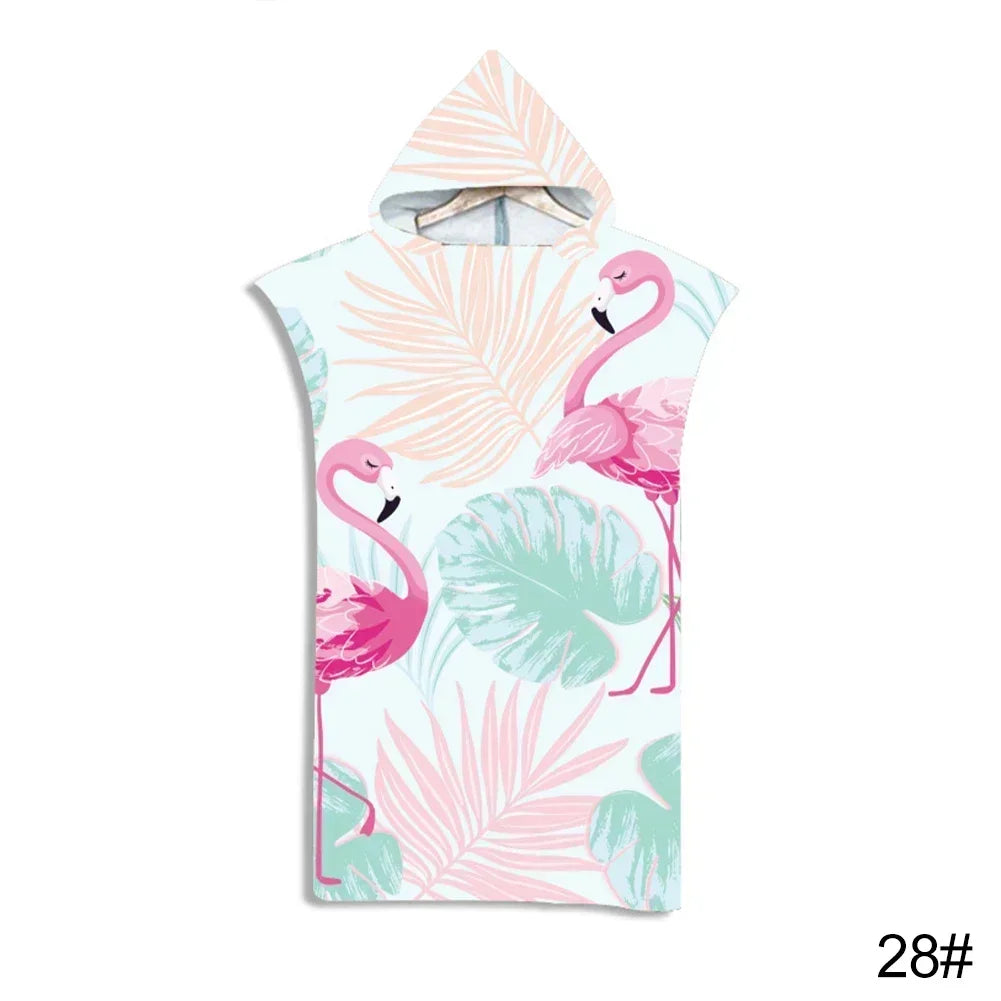 Microfiber Fabric Printed Hooded Beach Towel For Adults Quick Dry Swimming Pool Poncho Bath Towel With Cloak Bathrobe Fitness