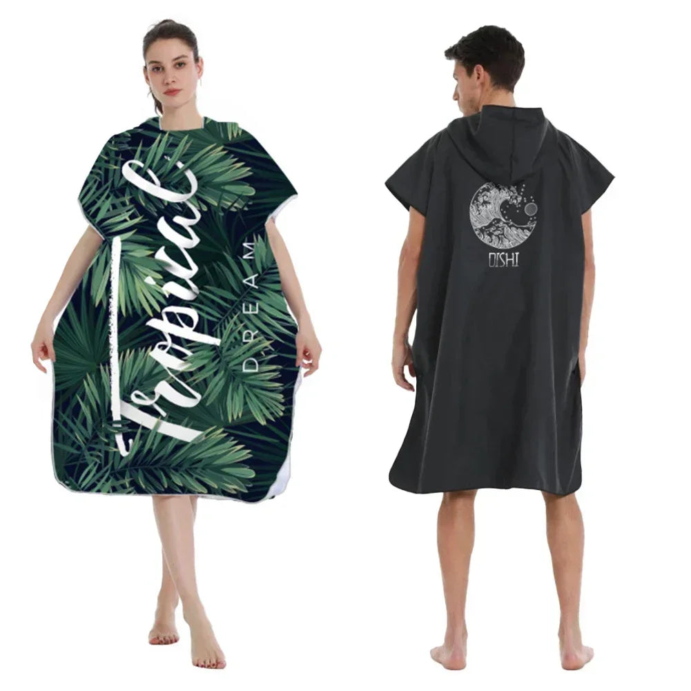 Microfiber Fabric Printed Hooded Beach Towel For Adults Quick Dry Swimming Pool Poncho Bath Towel With Cloak Bathrobe Fitness