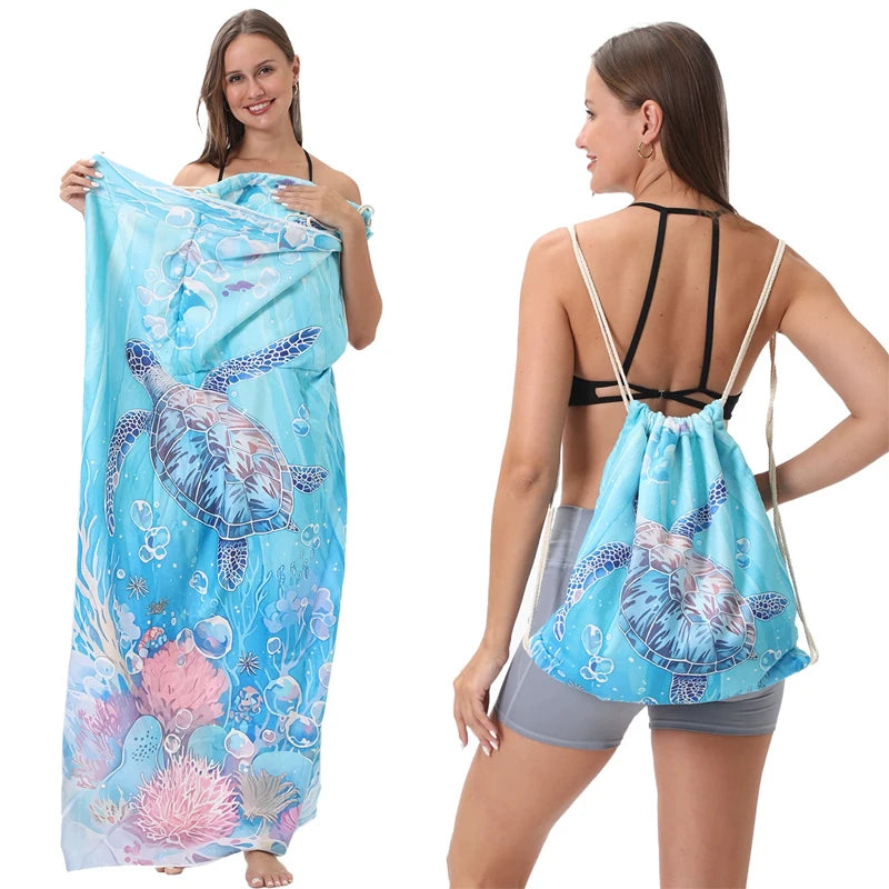 Large Microfiber Lightweight Beach Towel Portable Storage Backpack Sports and Fitness Printed Towel Bath Toweldropshipping drops