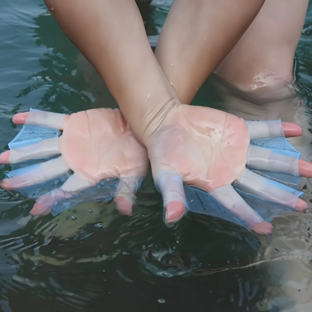 1 Pair Silicone Swimming Gloves Swim Fins Hand Webbed Palm Finger Frog Type Webbed Aquatic Training Water Resistance Fitness