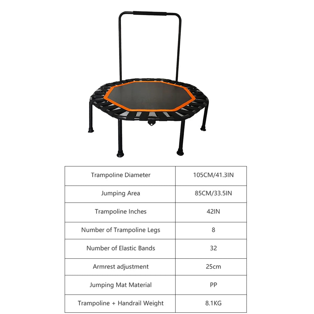 Mini Trampoline Adults Fitness Foldable 42-In Octagonal Silent Safe and Stable Slingshots for Adults Heavy Duty Double Handles