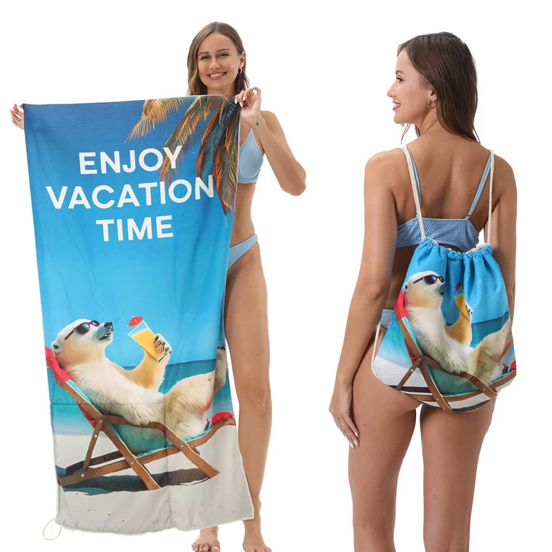 Large Microfiber Lightweight Beach Towel Portable Storage Backpack Sports and Fitness Printed Towel Bath Toweldropshipping drops