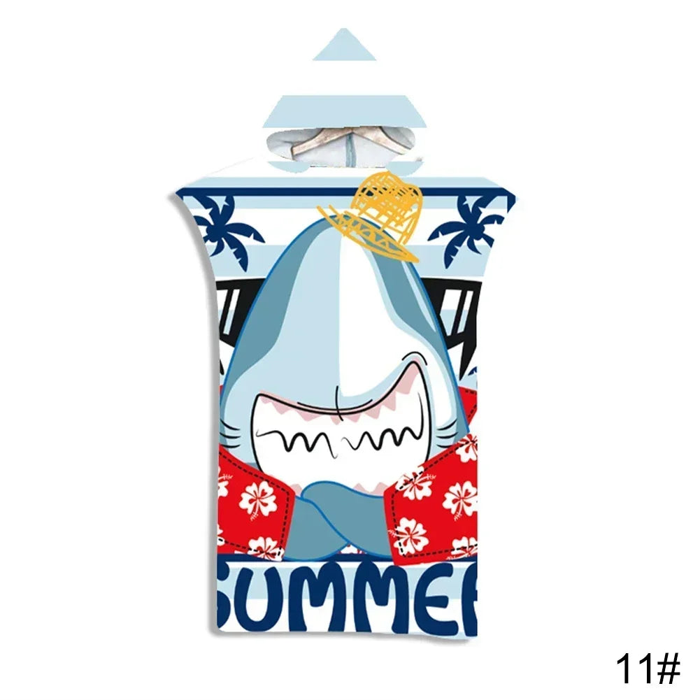 Microfiber Fabric Printed Hooded Beach Towel For Adults Quick Dry Swimming Pool Poncho Bath Towel With Cloak Bathrobe Fitness