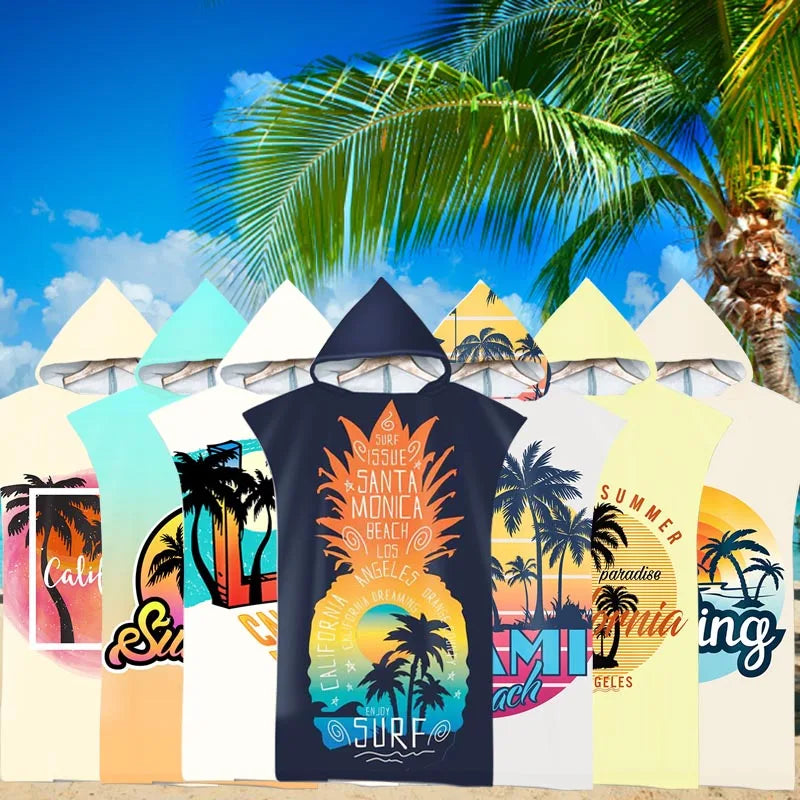 Printed Palm tree Microfiber Fabric Adult Bath Towels Beach Towel Changing Bathrobe Cloaks Hooded Swimming Gym Fitness Towels