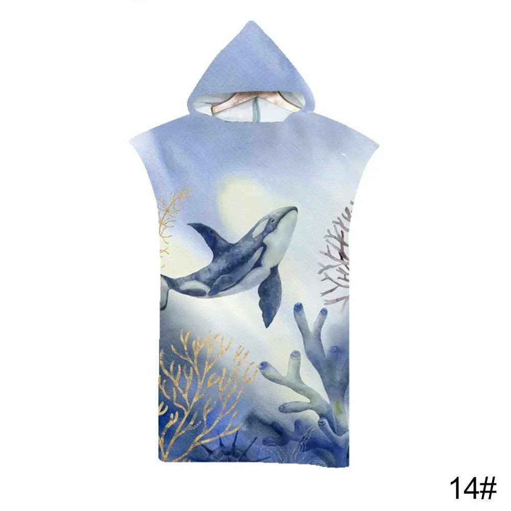 Microfiber Fabric Printed Hooded Beach Towel For Adults Quick Dry Swimming Pool Poncho Bath Towel With Cloak Bathrobe Fitness