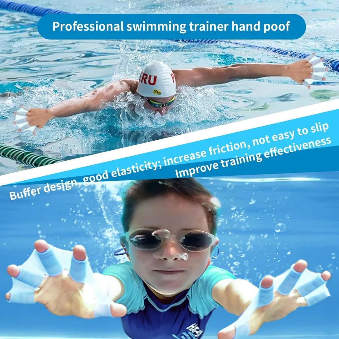 1 Pair Silicone Swimming Gloves Swim Fins Hand Webbed Palm Finger Frog Type Webbed Aquatic Training Water Resistance Fitness